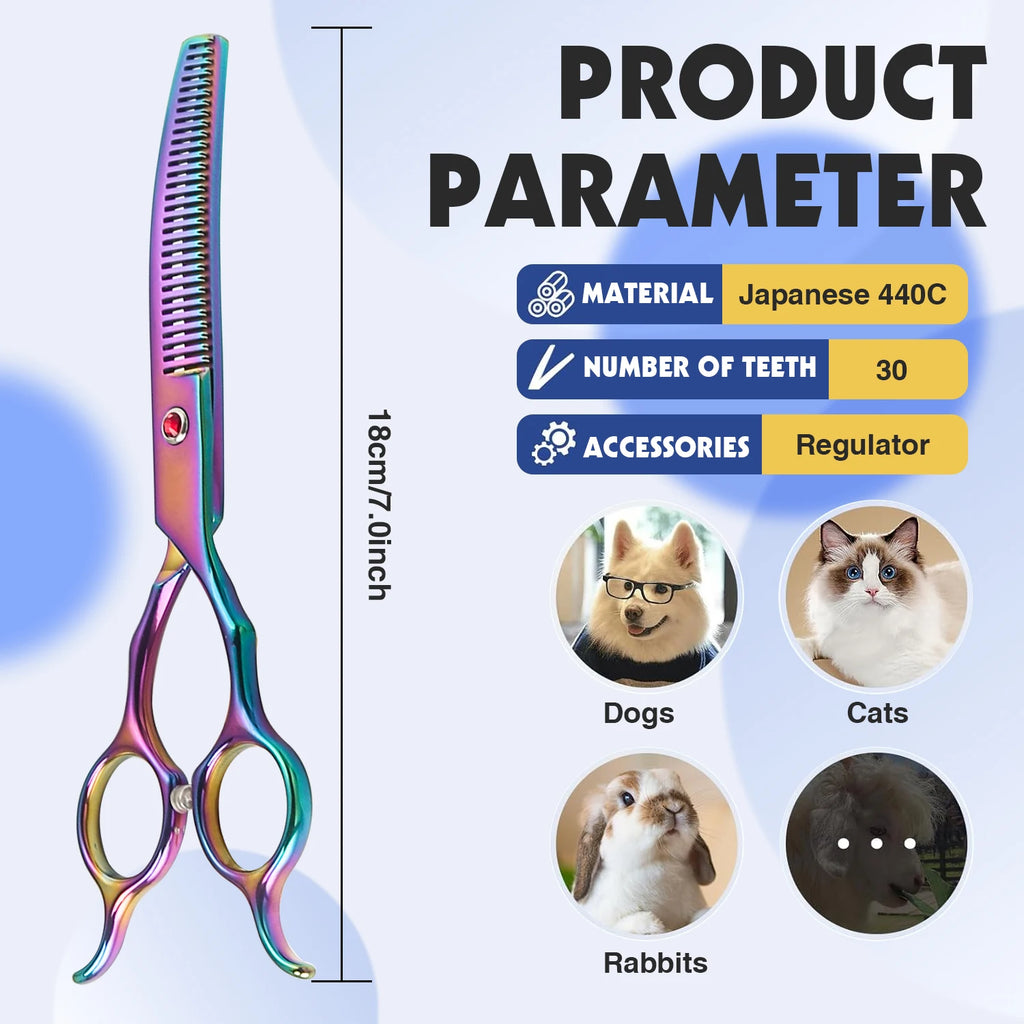 Double-Tailed Curved Scissors for Trimming Dog Fur Beautifully Professional Dog Grooming Scissors Pet Curved Thinning Shears