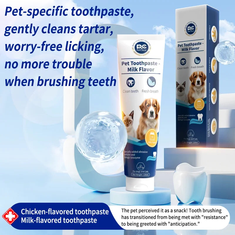 PetClear 120g Milk Flavor Pet Toothpaste - Remove Tartar, Clean Teeth, Freshen Breath, Reduce Plaque for Pets