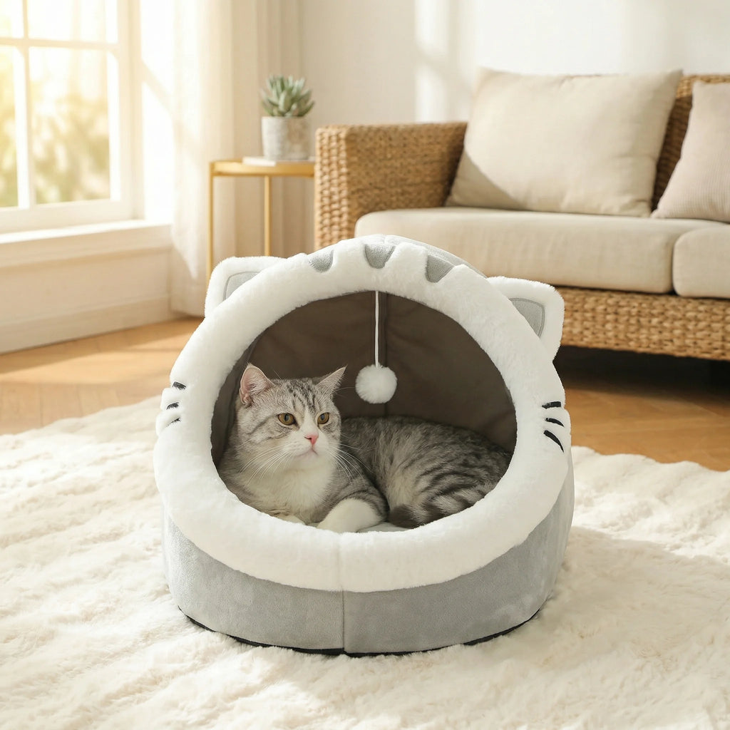 Plush Cat Tent Bed for Cats & Small Puppies, S–L