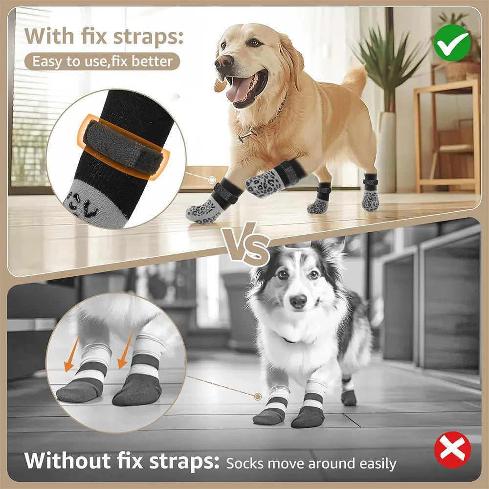 Anti-Slip Dog Socks with Double-Sided Grip, 4 Pack
