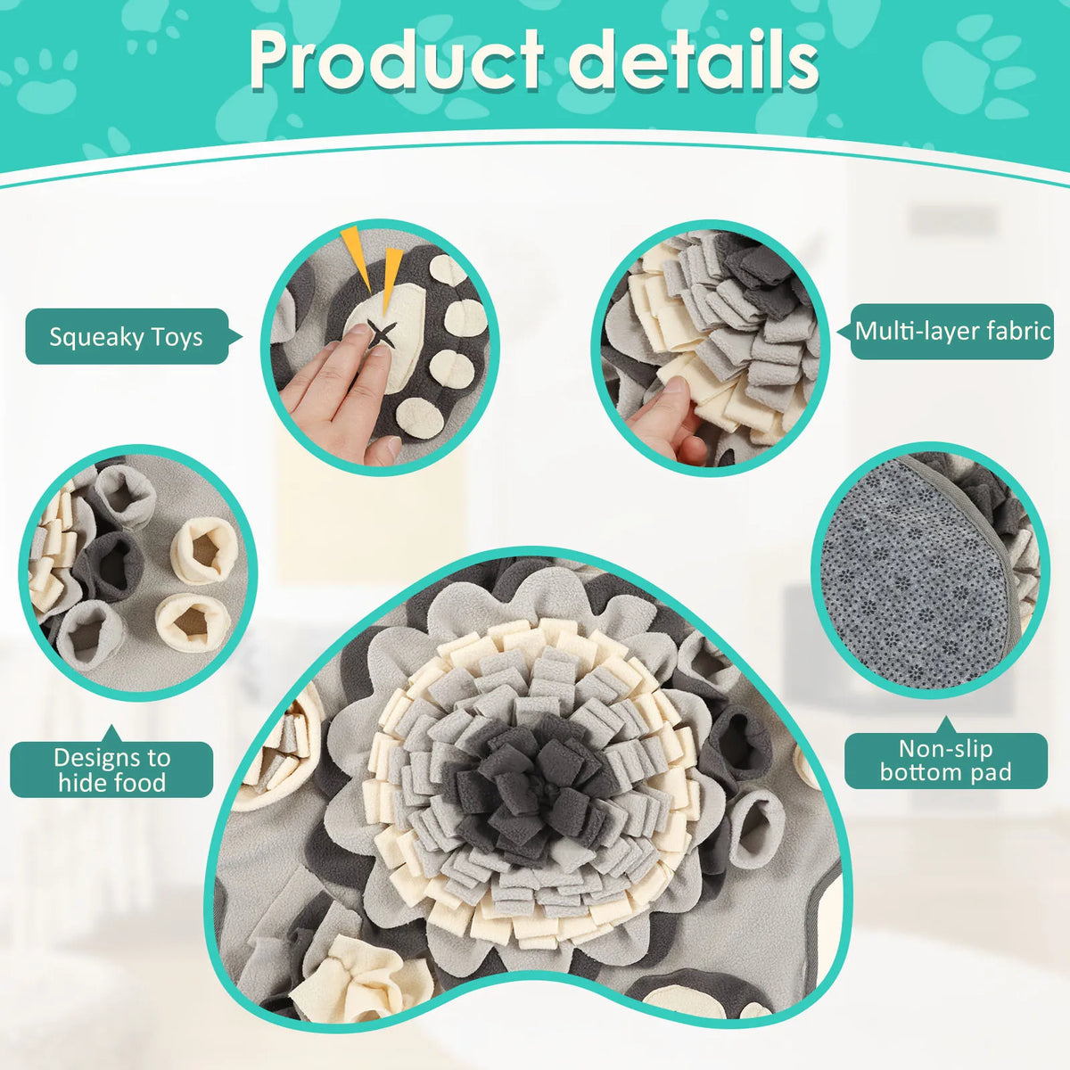 Fleece Snuffle Mat with Squeaker for Dogs, Rectangle or Square