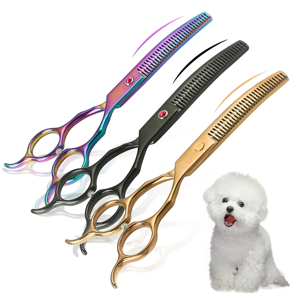 Double-Tailed Curved Scissors for Trimming Dog Fur Beautifully Professional Dog Grooming Scissors Pet Curved Thinning Shears
