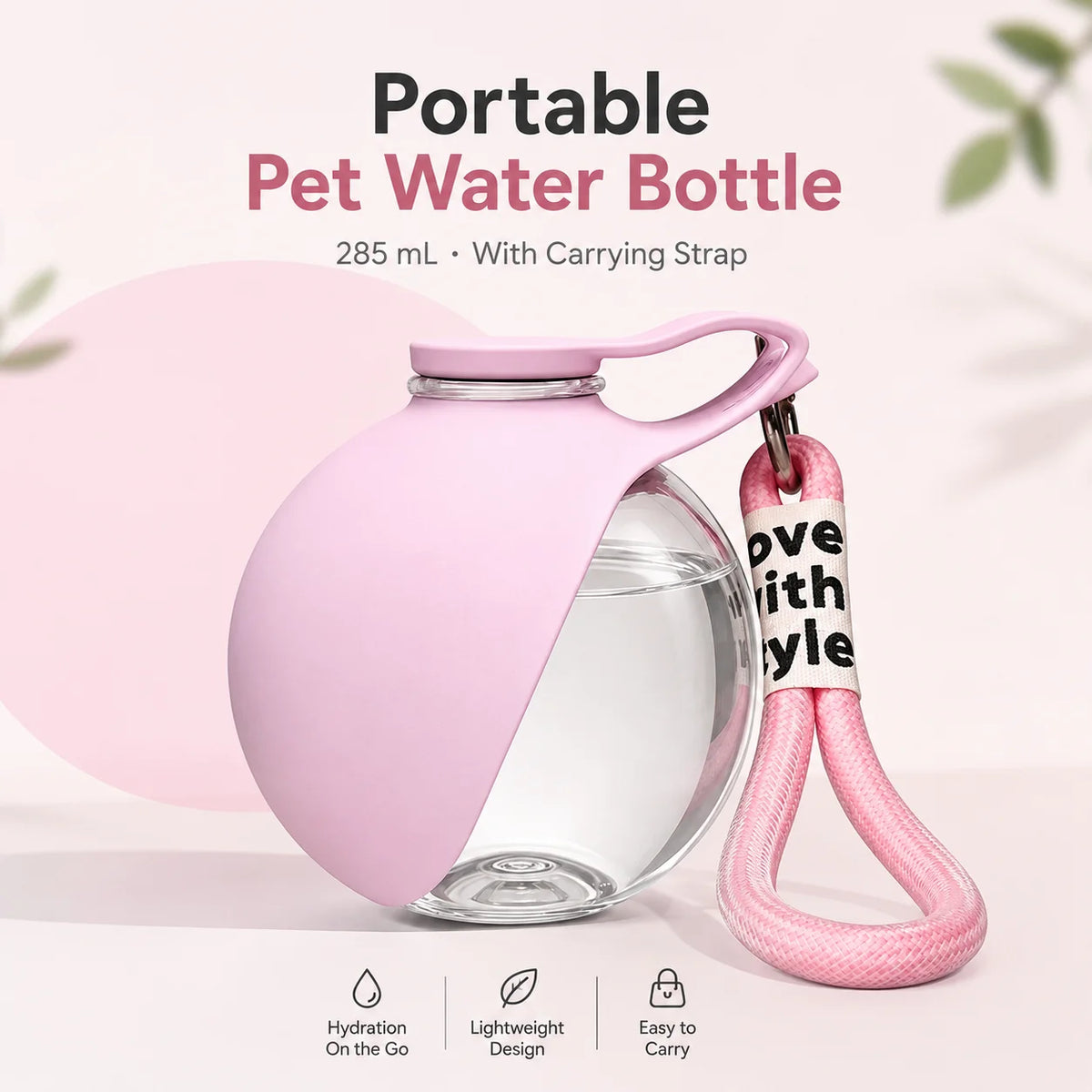 1 Pc Portable Pet Water Bottle，Round Clear Water Cup，Leak‑Proof Travel Water Dispenser For Dog Walking Outdoor Hiking Trip