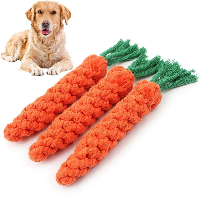 1pc Dog Toy Carrot Knot Rope Ball Cotton Rope Dumbbell Puppy Cleaning Teeth Chew Toy Durable Braided Bite Resistant Pet Supplies