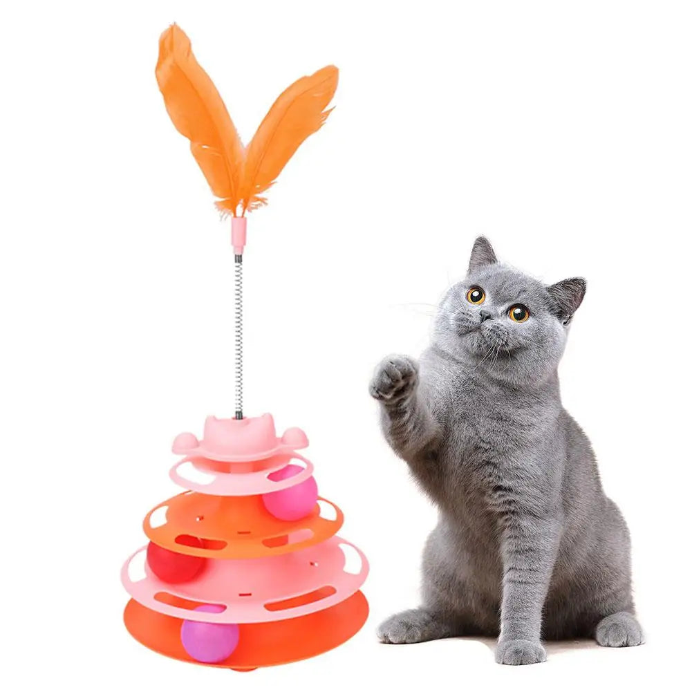 4-Level Cat Track Ball Toy with Feather Wand