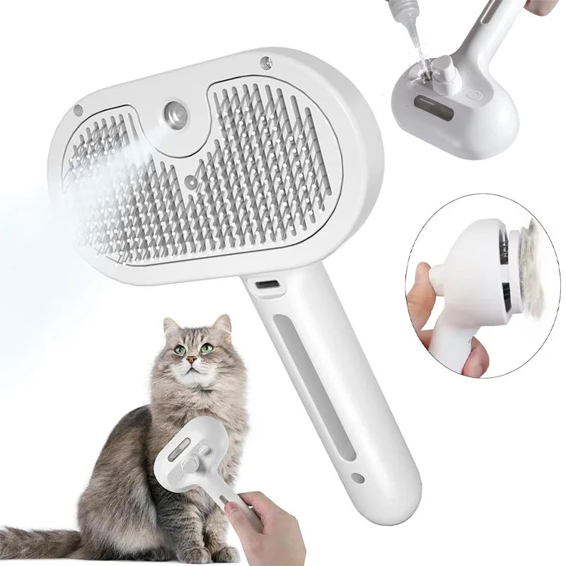 Electric Steam Spray Anti-Tangle Brush for Dogs & Cats