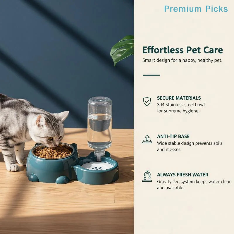 portable2 In 1 Pet Feeding Bowl Set With Automatic Water Dispenser For Small Dogs Cats
