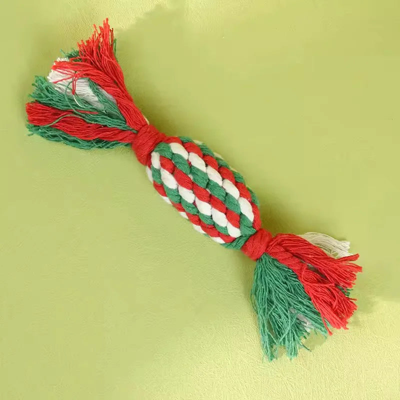 Christmas Cotton Rope Chew Toys in Cane, Bone, Tree & Candy Shapes