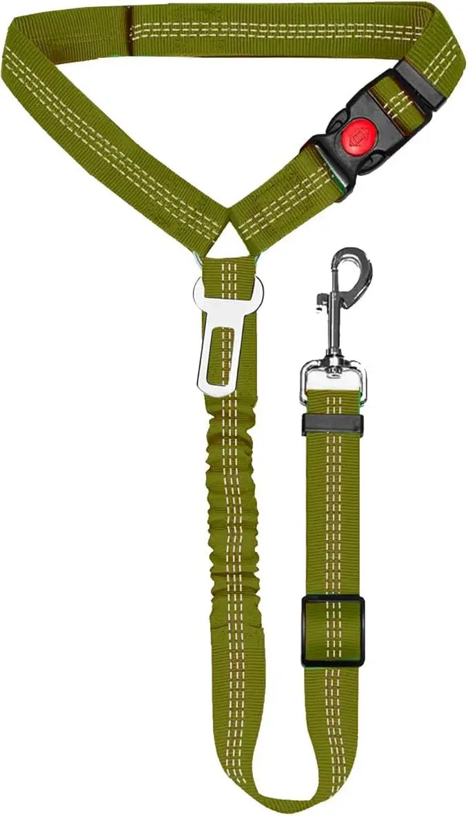 2-in-1 Adjustable Dog Car Seat Belt Tether with Harness Clip