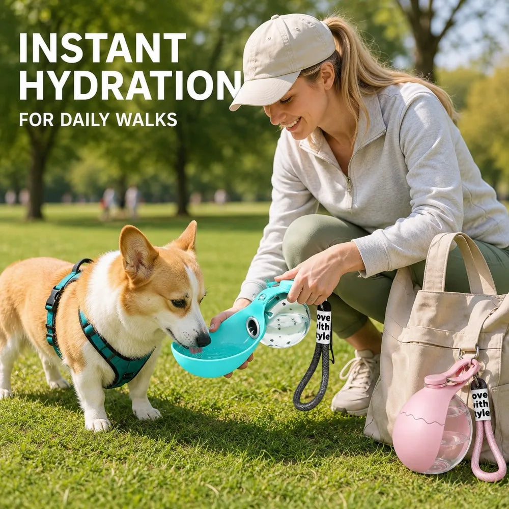 Dog Travel Water Bottle with Cup-Style Drinking Bowl