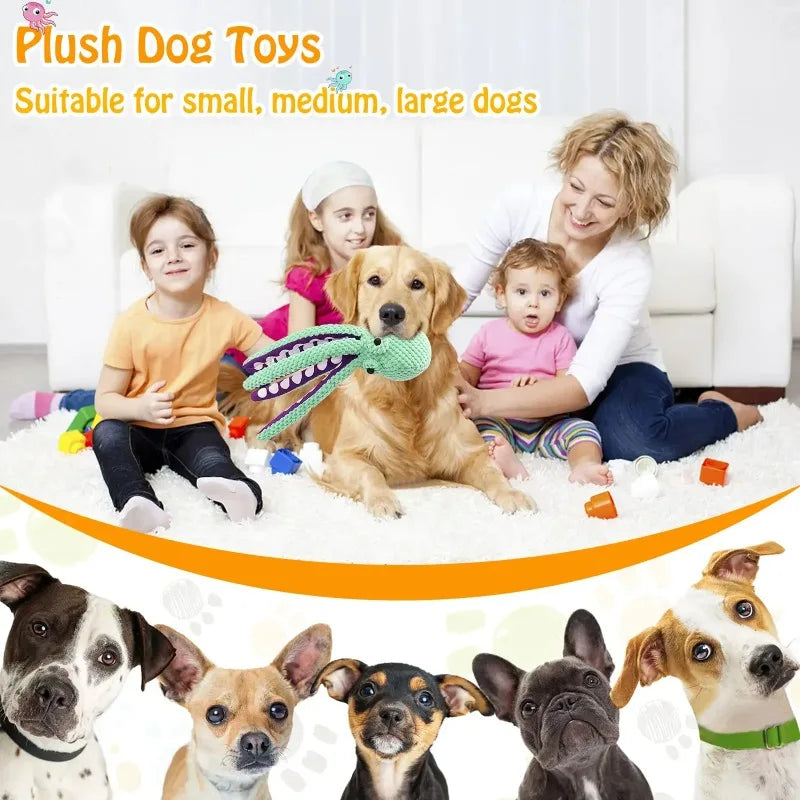 Squeaky Fleece Octopus Toy for Small & Large Dogs