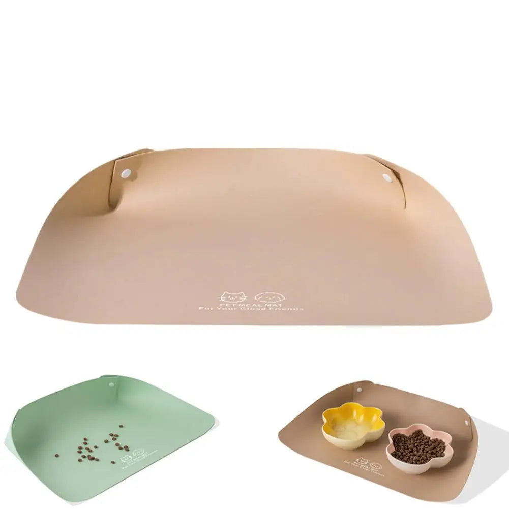 1PC Solid Color PU Leather Pet Feeding Mat Semi-enclosed Anti-spill Pet Placemat Waterproof Oilproof Pet Bowl Mat For Cat & Dog
