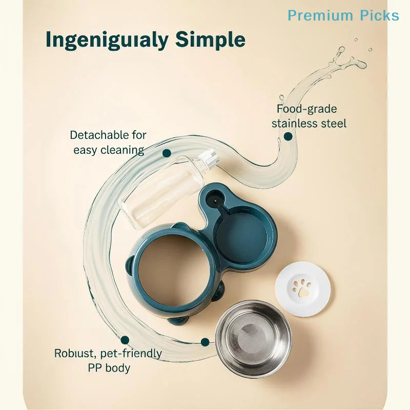 portable2 In 1 Pet Feeding Bowl Set With Automatic Water Dispenser For Small Dogs Cats
