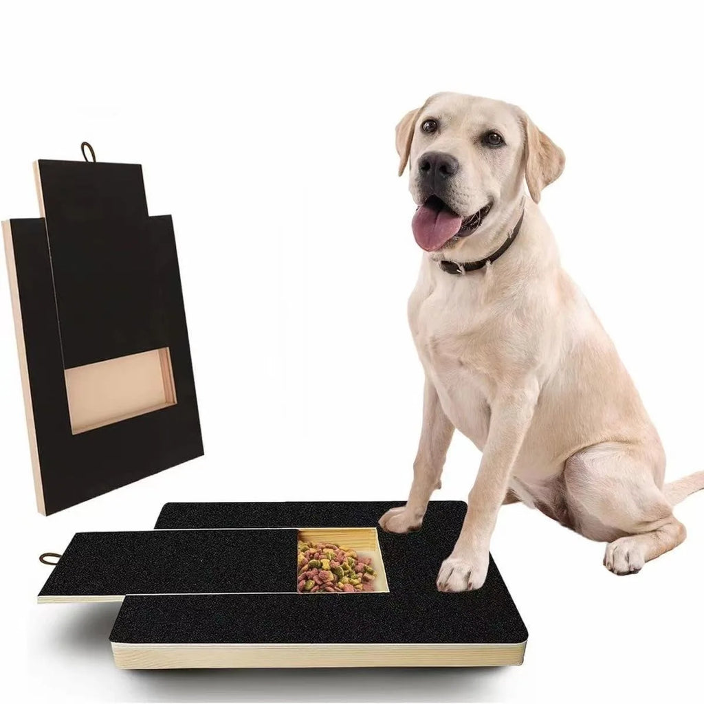 Wooden Pet Scratching Board for Dogs with Built-in Treat Box Nail Trim Pad Pull-Out Design Sandpaper Surface Scratch Toy