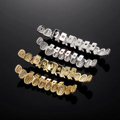 Hip pop Iced Out 10 Top &10 Bottom 5A CZ Stones Teeth Grillz Punk Rapper 14K Gold Plated Zircon Tooth Caps For Mouth Jewelry