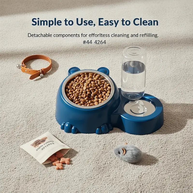 Pet Bowl 2-in-1 Auto Water Feeder, Tilted Elevated Cat Dog Bowl For Food & Water