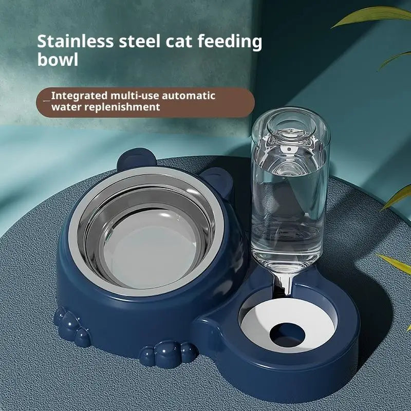 2-in-1 Tilted Pet Bowl with Gravity Water Dispenser