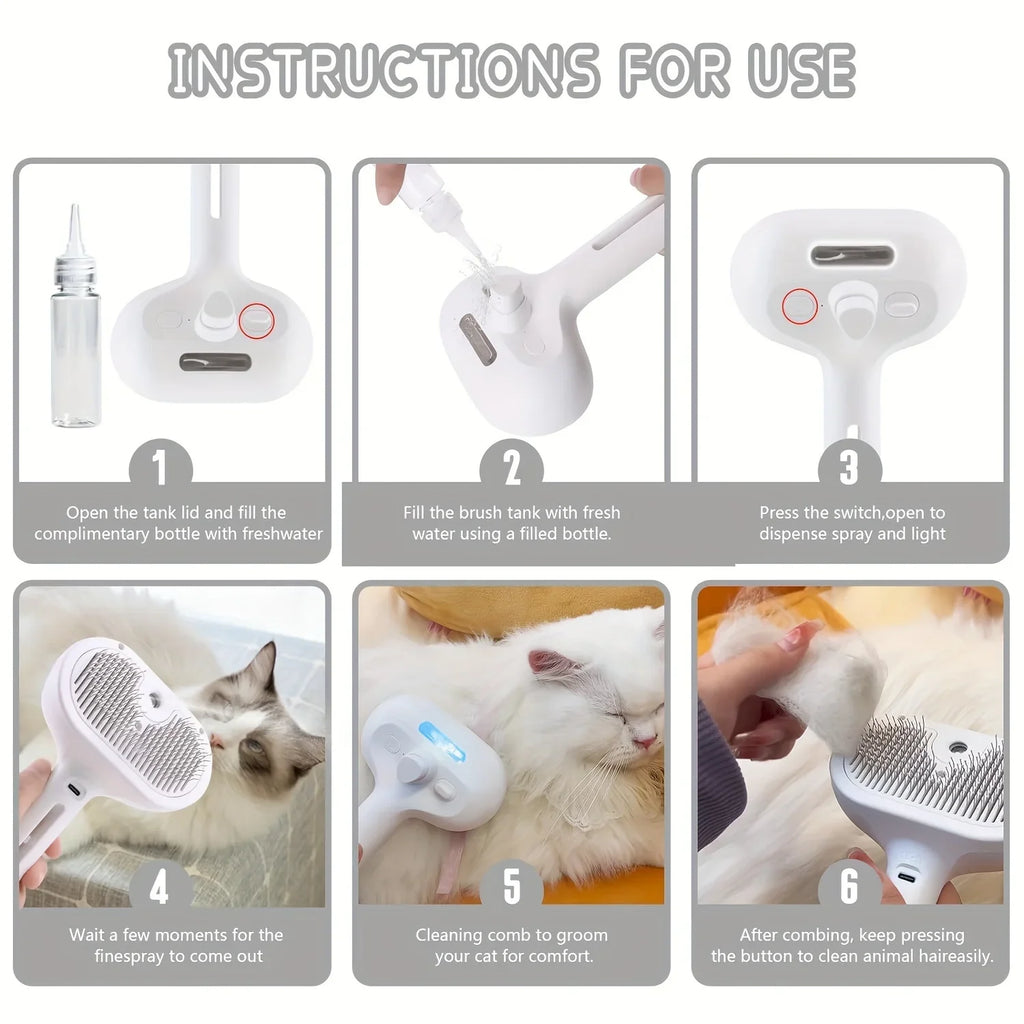 Electric Steam Spray Anti-Tangle Brush for Dogs & Cats