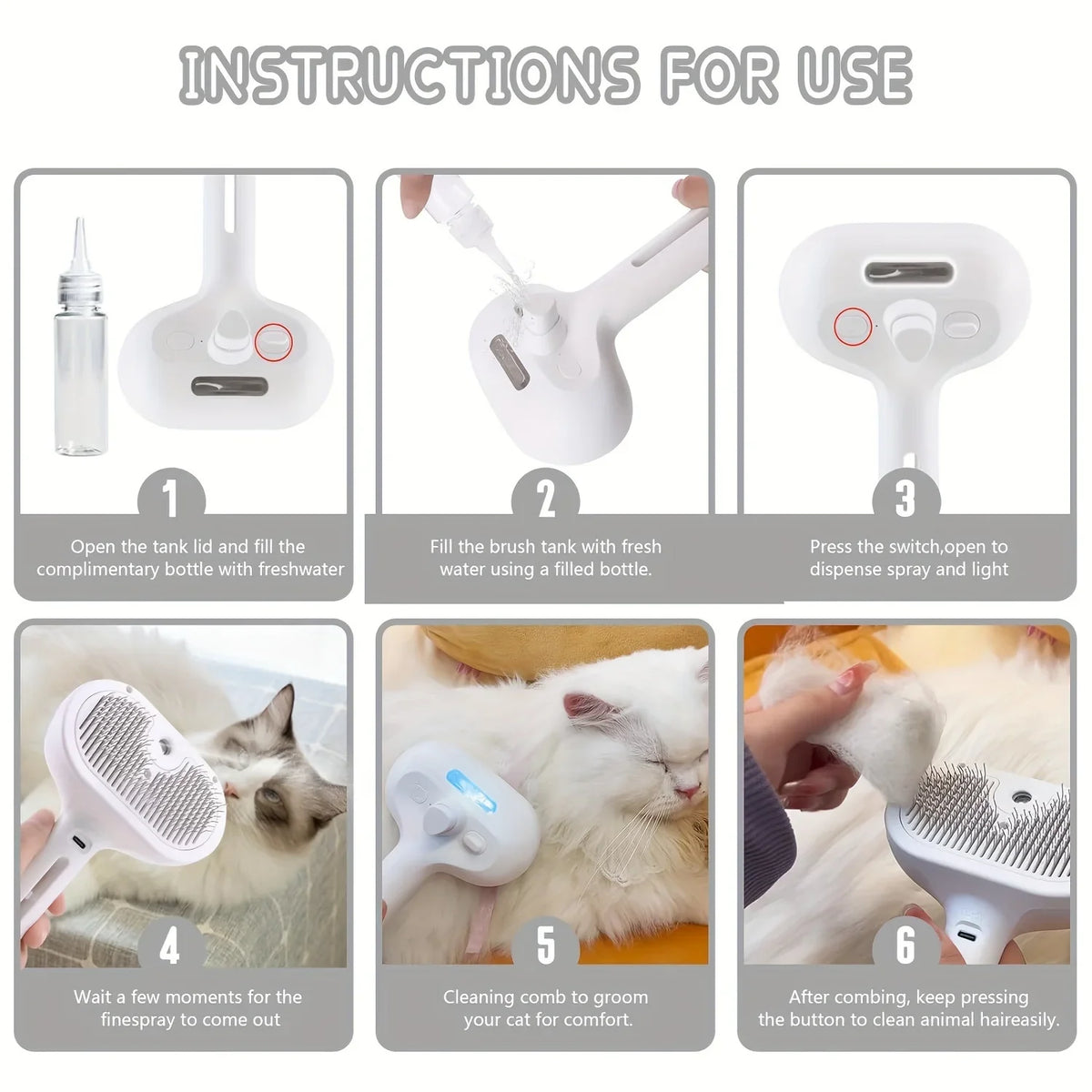 Electric Steam Spray Anti-Tangle Brush for Dogs & Cats