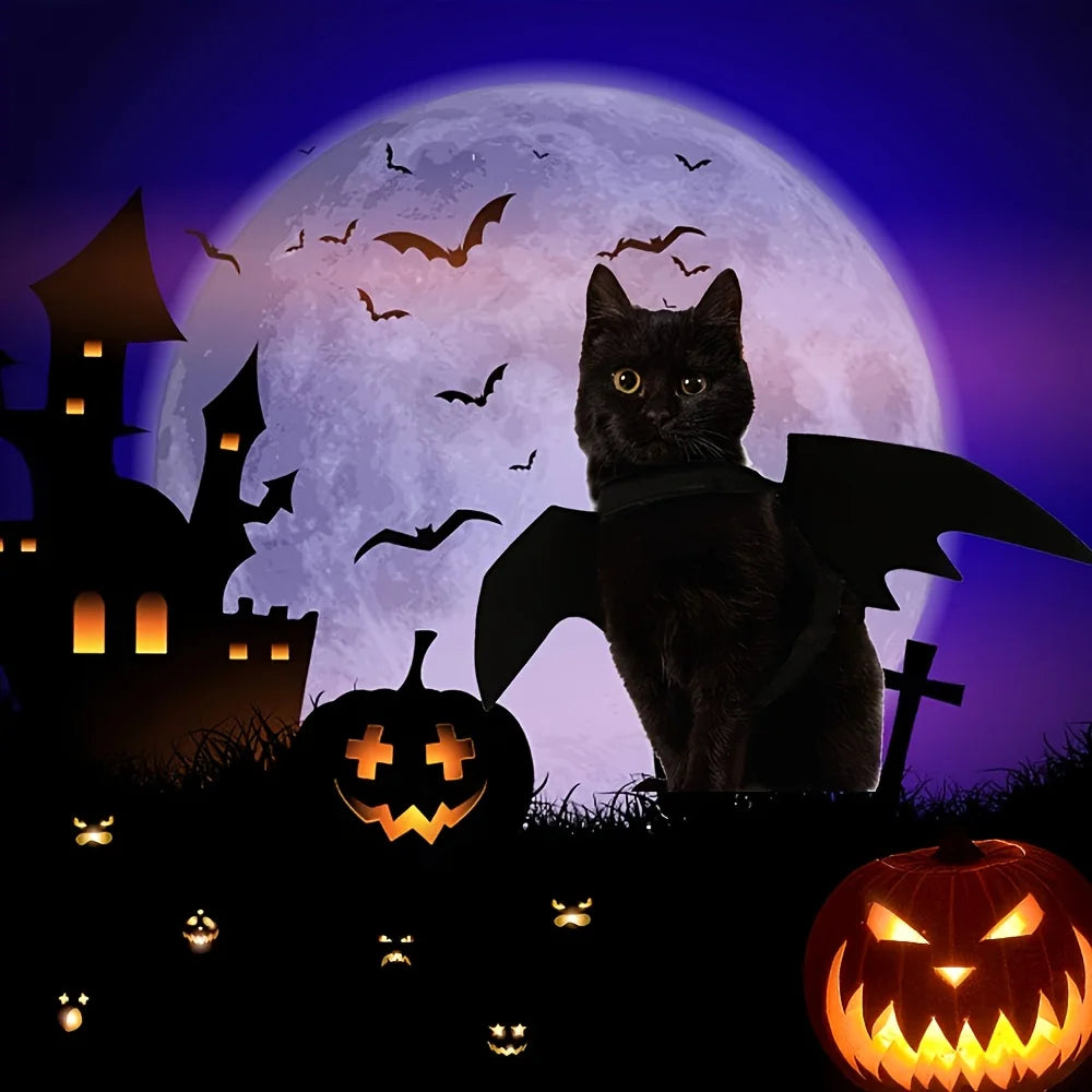 Pet Bat Wings Adjustable Costume, Soft Polyester Material, Cute Cosplay Outfit for Cats Small Dogs Halloween Party