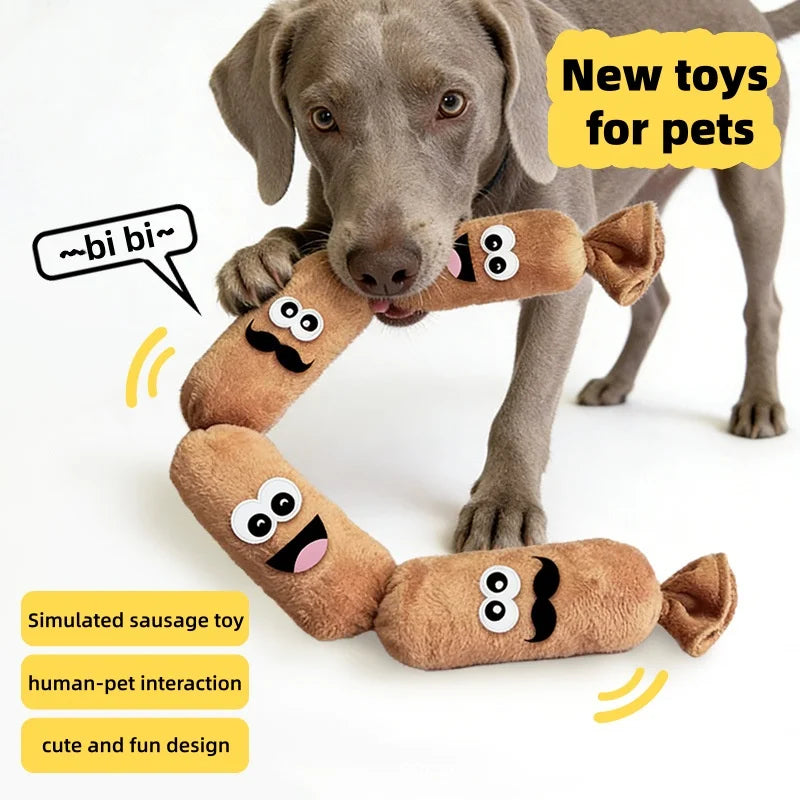 Squeaky Sausage Plush Dog Toy, Sizes S, M & L