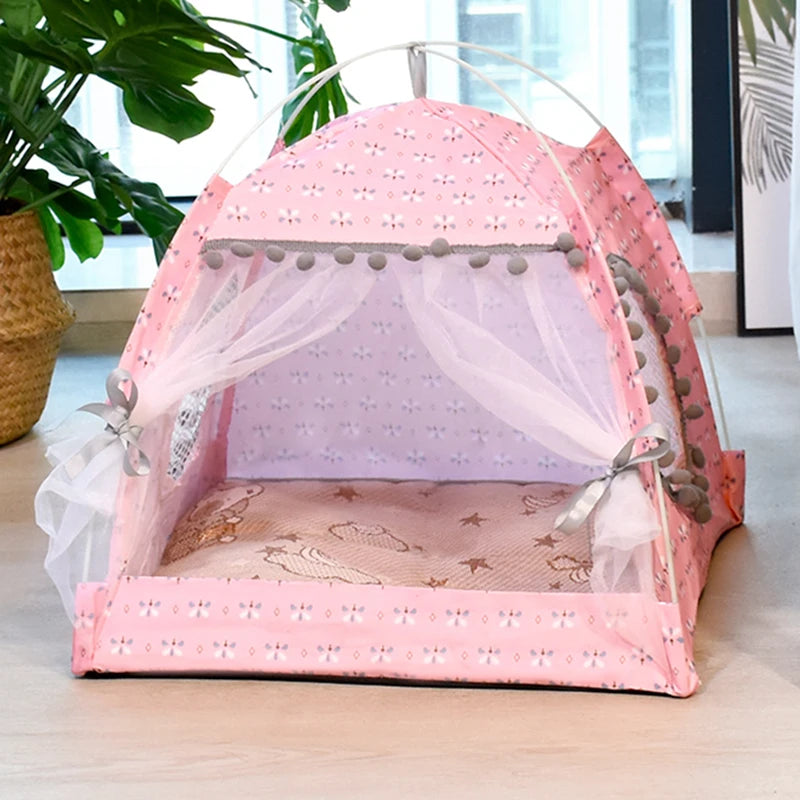 Semi-Enclosed Velvet Tent Bed for Cats & Small Dogs, M–XL