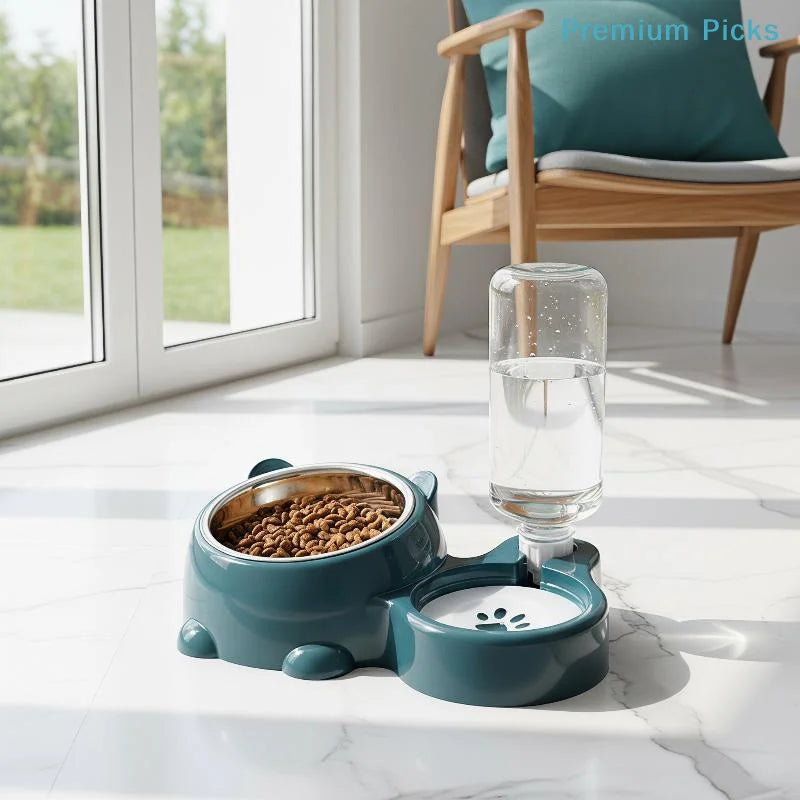 portable2 In 1 Pet Feeding Bowl Set With Automatic Water Dispenser For Small Dogs Cats