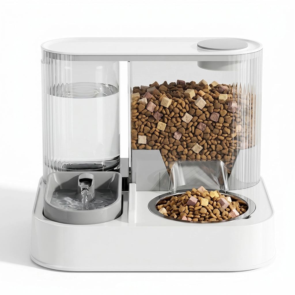 Pet feeder,cat food bowl,2 in 1 feeder waterer,automatic pet fountain,indoor feeding dish