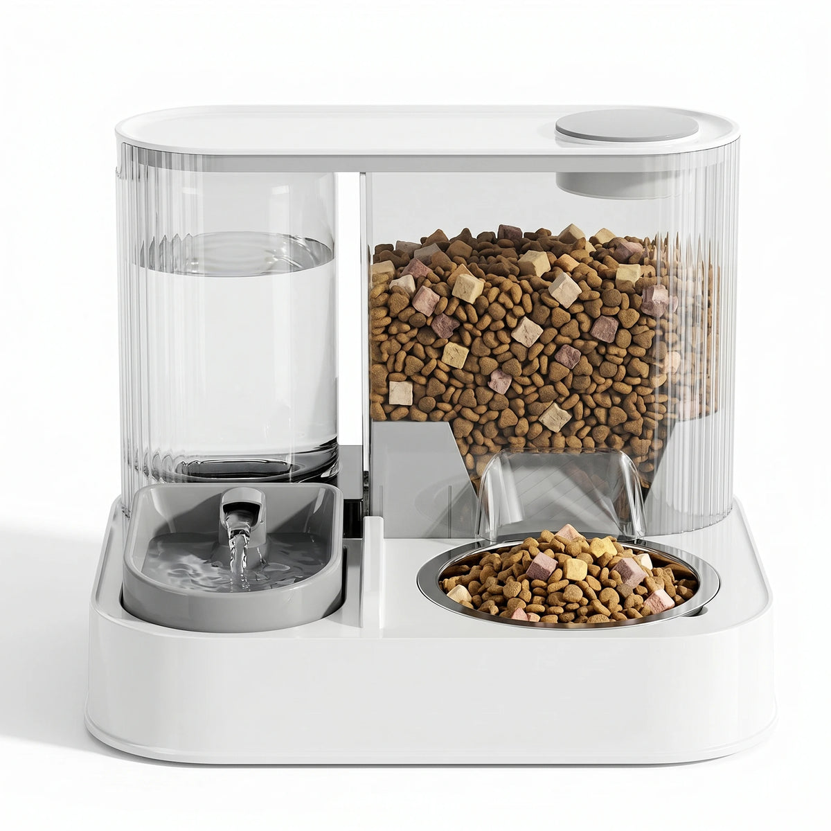 Pet feeder,cat food bowl,2 in 1 feeder waterer,automatic pet fountain,indoor feeding dish