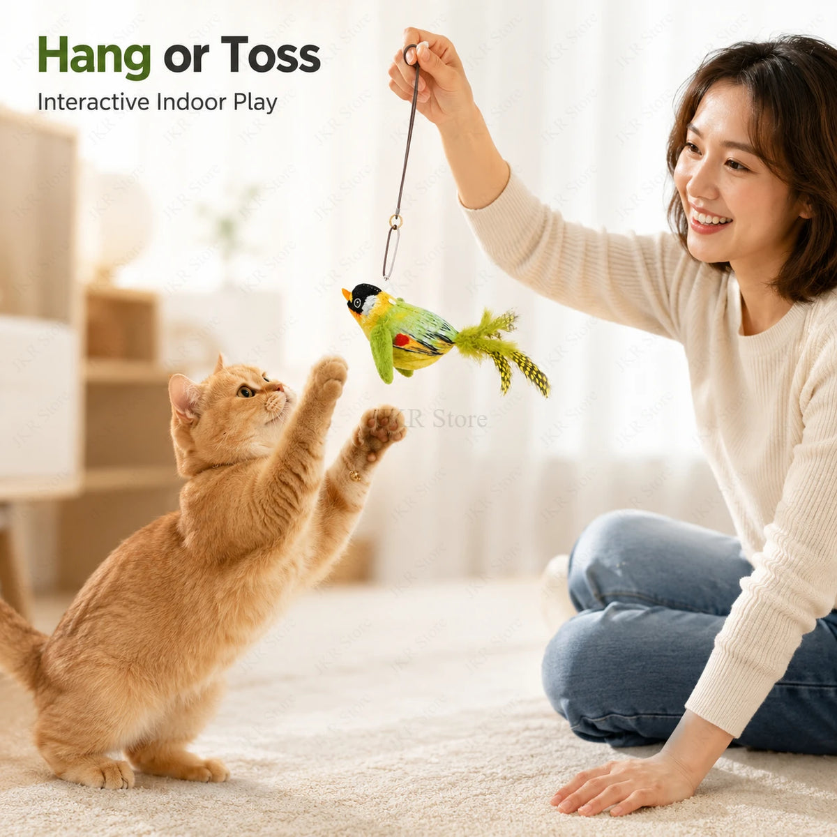 1/3Pcs Interactive Electric Bird Toy for Cats Chirping Sound Flapping Wings Plush Chew Bite Toy for Kittens Indoor Play