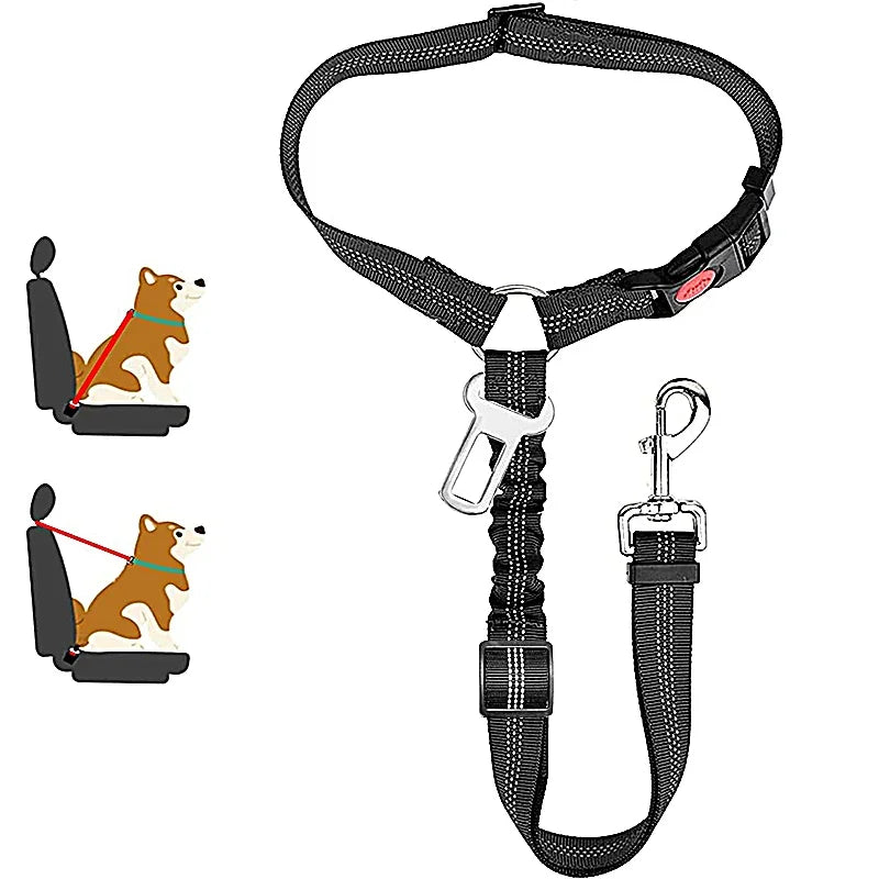 2-in-1 Adjustable Dog Car Seat Belt Tether with Harness Clip