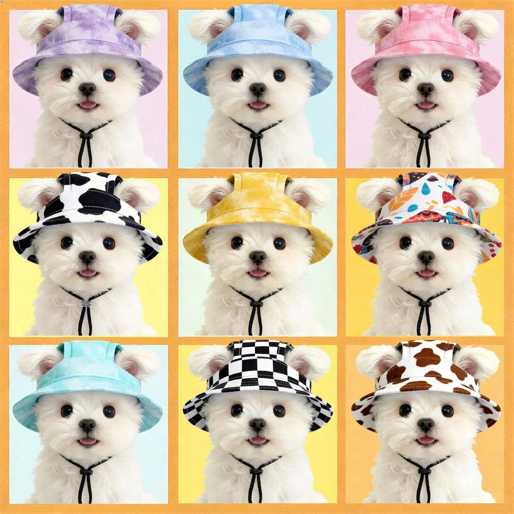 Adjustable Cat Dog Bucket Hat Summer Sun Protection Cap for Small Medium Dogs Shiba Inu Corgi Puppy Kitten Outdoor Pet Headwear
