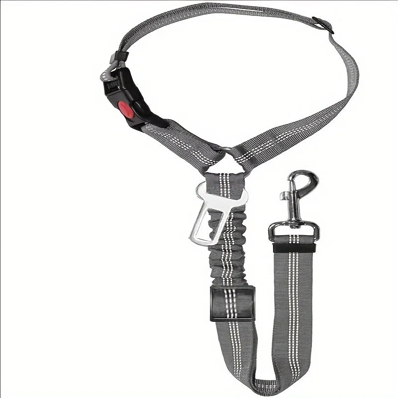 2-in-1 Adjustable Dog Car Seat Belt Tether with Harness Clip
