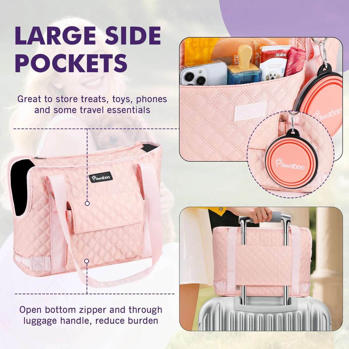 Pawaboo Dog Purse Carrier for Small Dogs with Pocket Lightweight Dogs and Puppies Tote Bag Carrier Dog Carriers Soft Sided