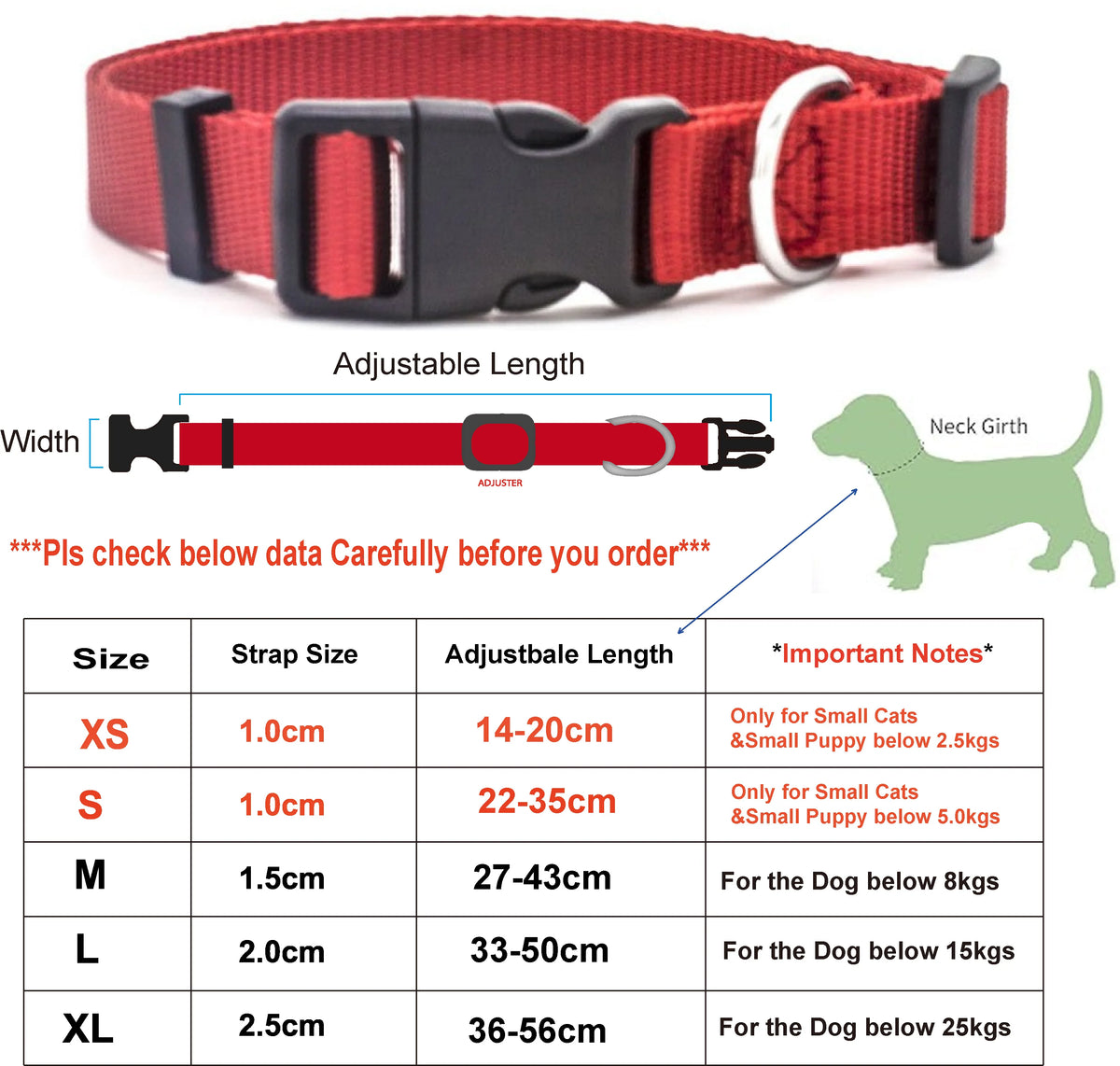Adjustable Nylon Collar for Dogs and Cats, XS–XL