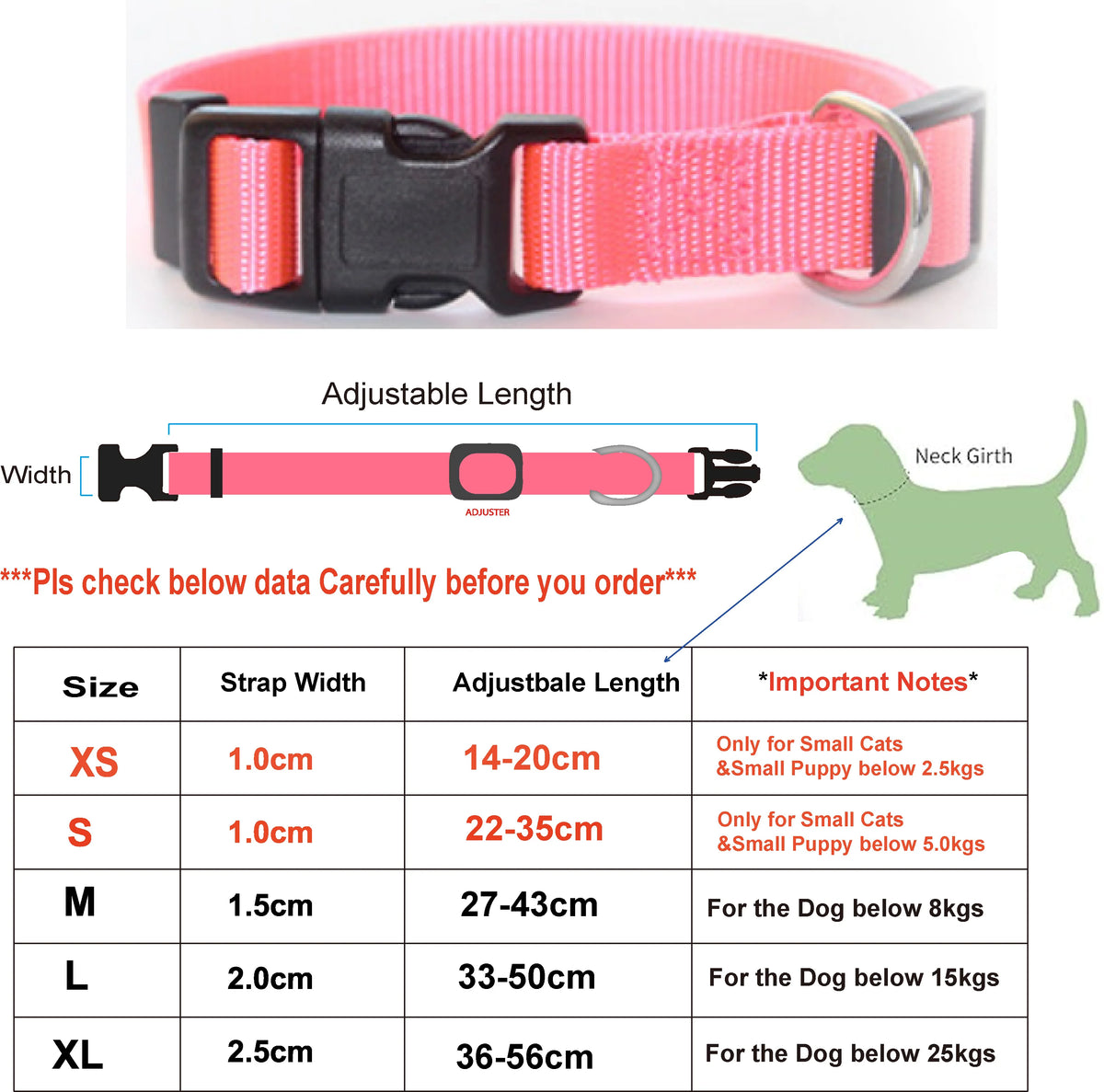 Adjustable Nylon Collar for Dogs and Cats, XS–XL
