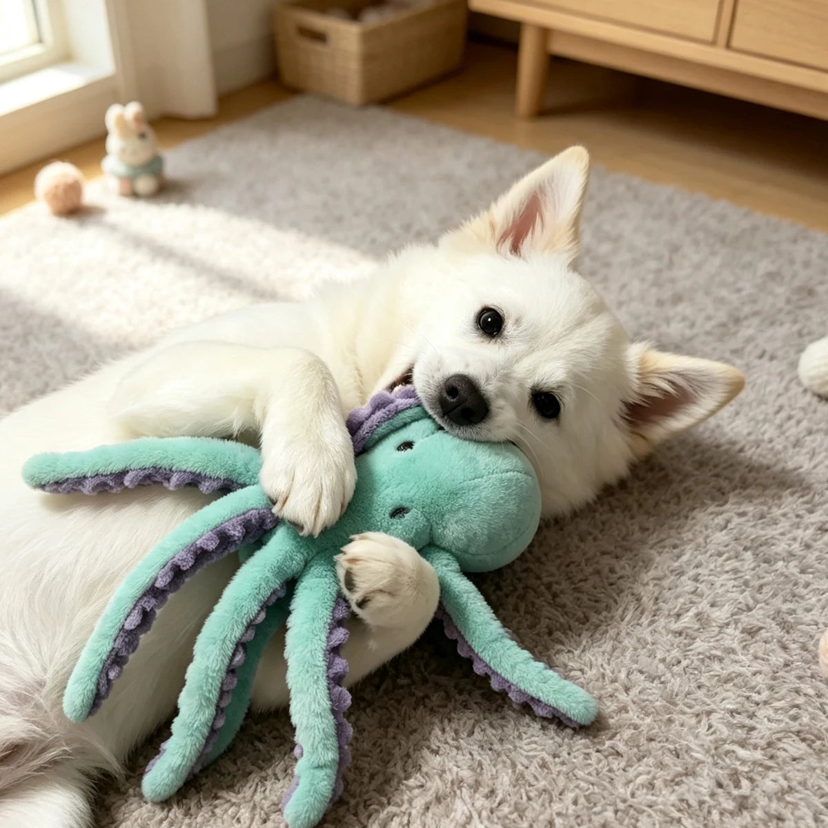 Interactive Sounding Plush Octopus Toy Indestructible Dog Toys Dogs Soft Squeaky Stuffed Animals Small Durable Plushie Live Pet