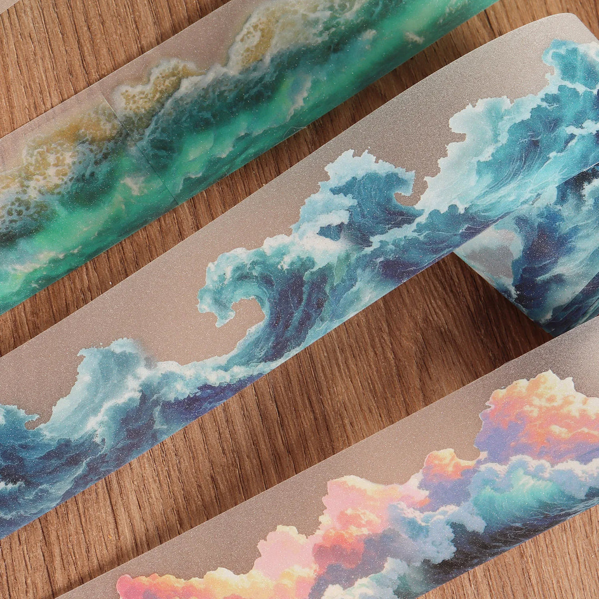 1roll PET Ocean Waves Self-adhesive Decorative Tape for Scrapbooking Supplies, Collage Decoration, Junk Journals, Clip Art