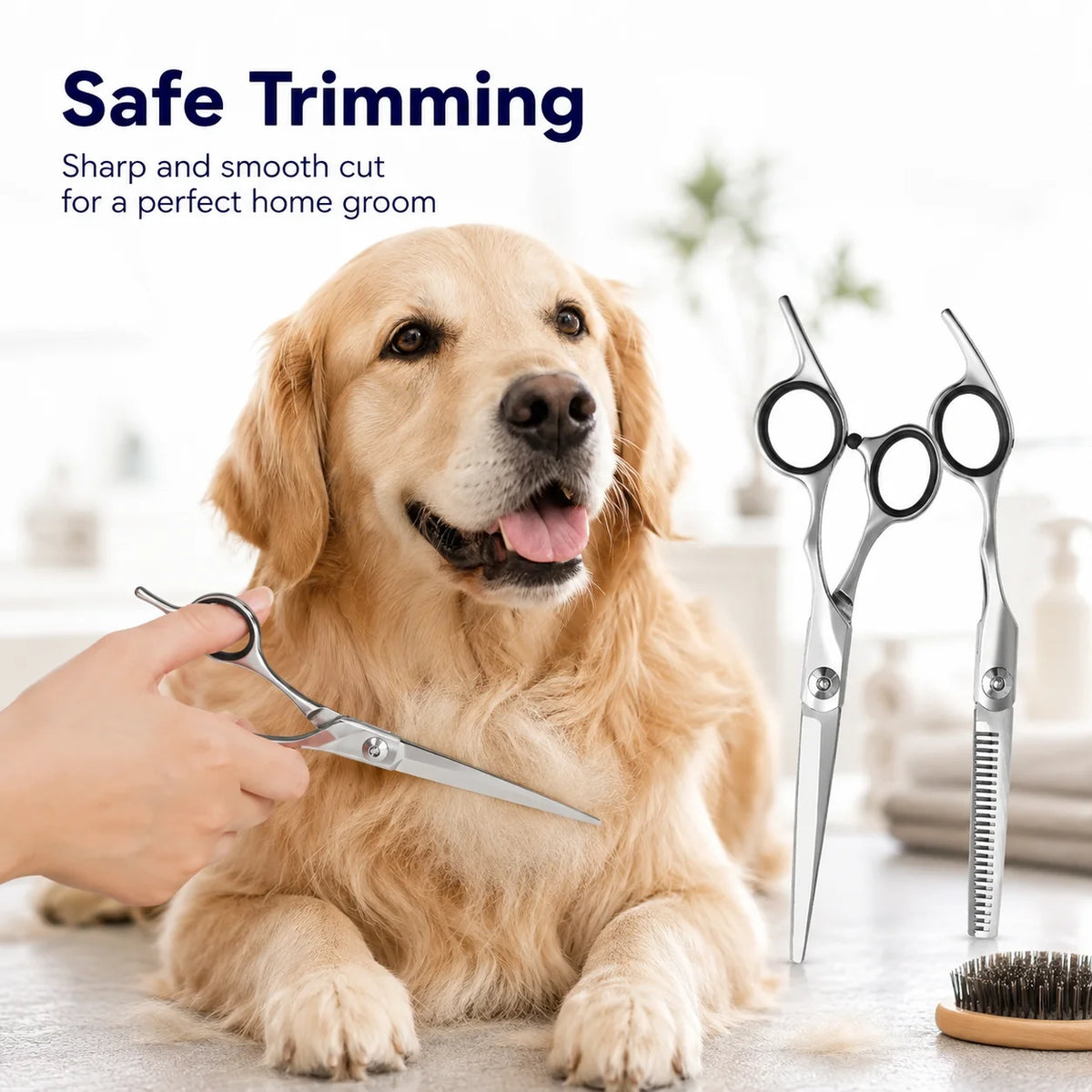 Stainless Steel Pet Grooming Scissors with Comb – Straight or Thinning