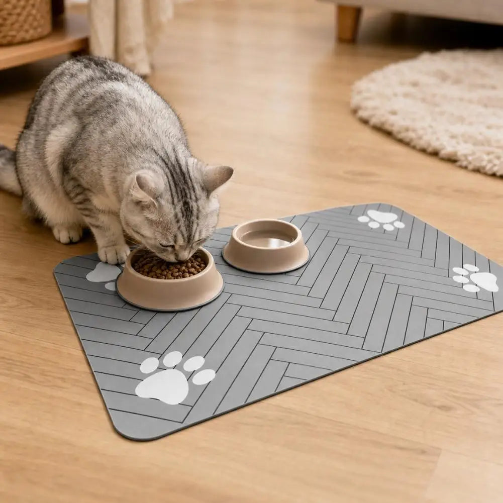 Pet Feeding Mat Absorbent Rubber Backing Quick Dry Water Waterproof Placemat Dog Cat Food Water Bowl Tray Non Slip Washable