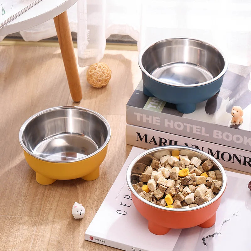1PC Four-Legged Solid Color Stainless Steel Pet Dog Bowl And Cat Bowl For Indoor And Outdoor Use