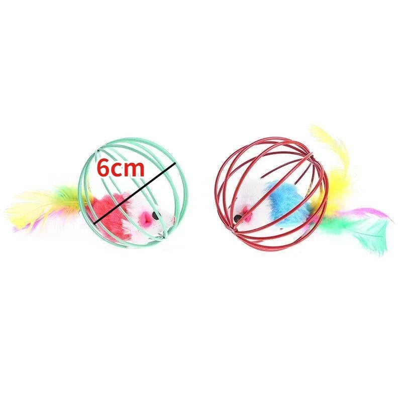 Interactive Cat Toy Mouse Ball Cage Random Color Plush Mouse  Kitten Play Toys for Indoor Kittens Exercise Pet Supplies