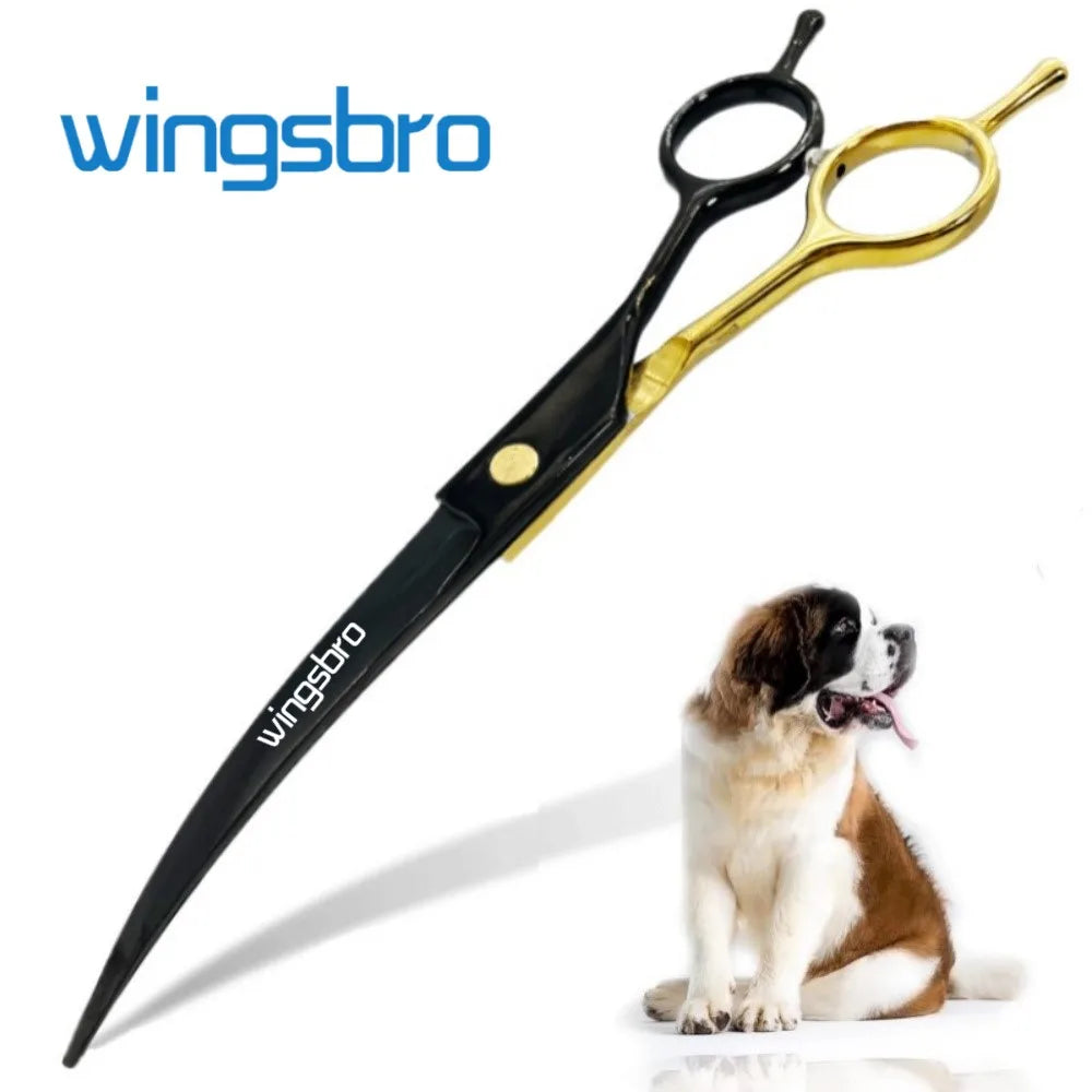 7.5-Inch Curved Dog Grooming Scissors – Silver or Black Gold
