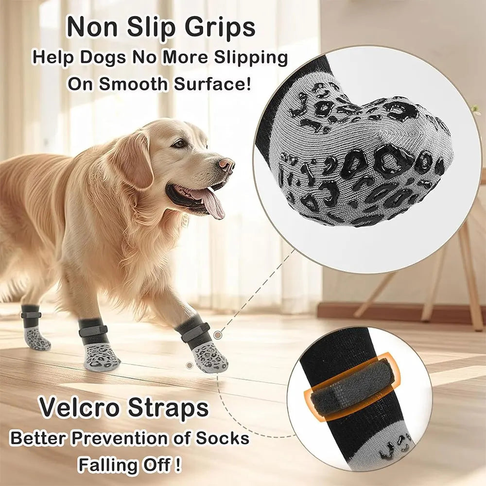 Anti-Slip Dog Socks with Double-Sided Grip, 4 Pack