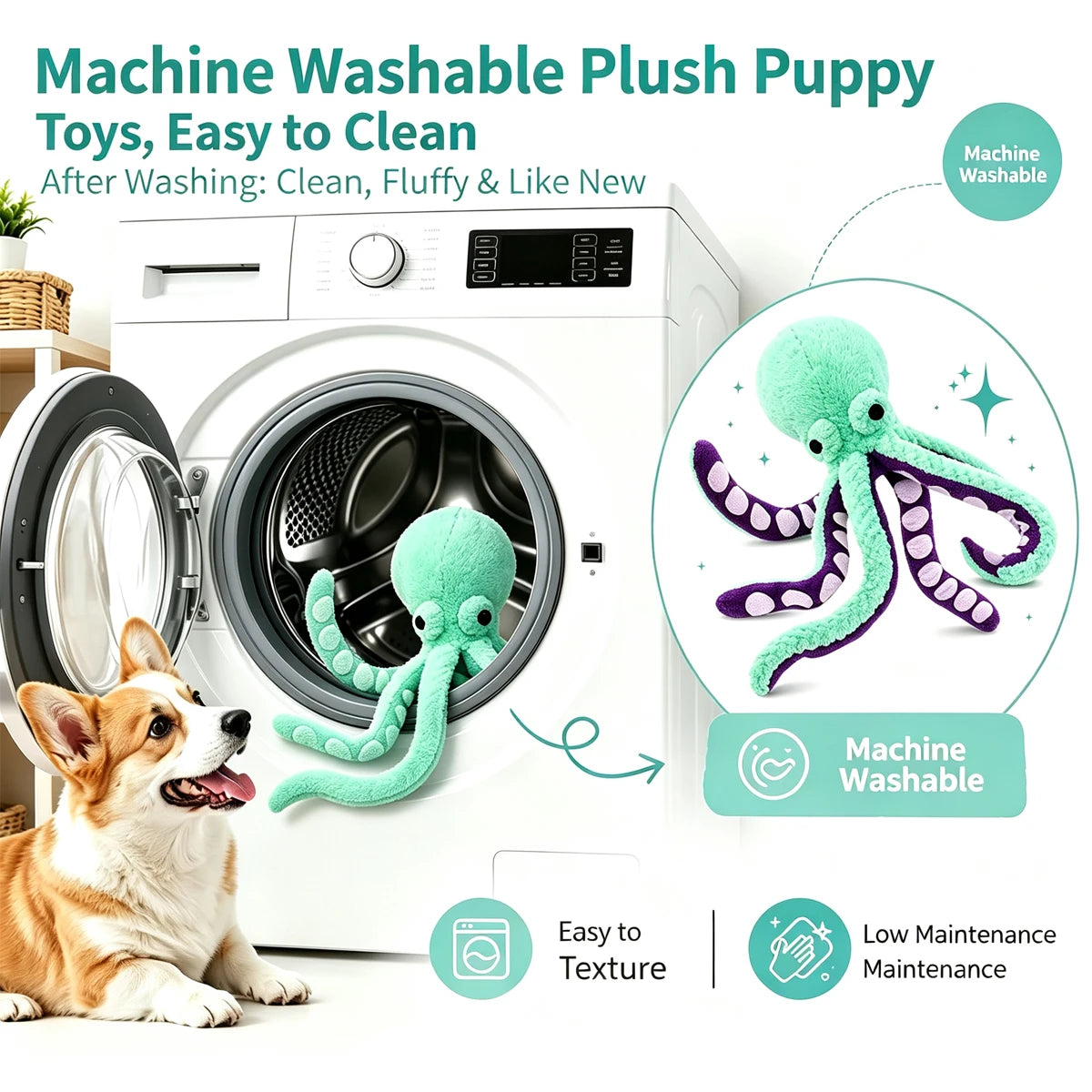 Interactive Sounding Plush Octopus Toy Indestructible Dog Toys Dogs Soft Squeaky Stuffed Animals Small Durable Plushie Live Pet