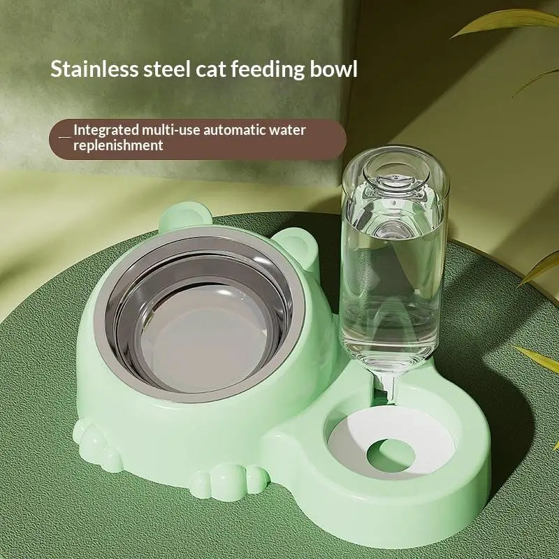 2-in-1 Tilted Pet Bowl with Gravity Water Dispenser