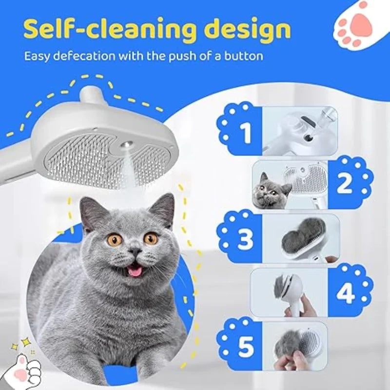 Electric Steam Spray Anti-Tangle Brush for Dogs & Cats