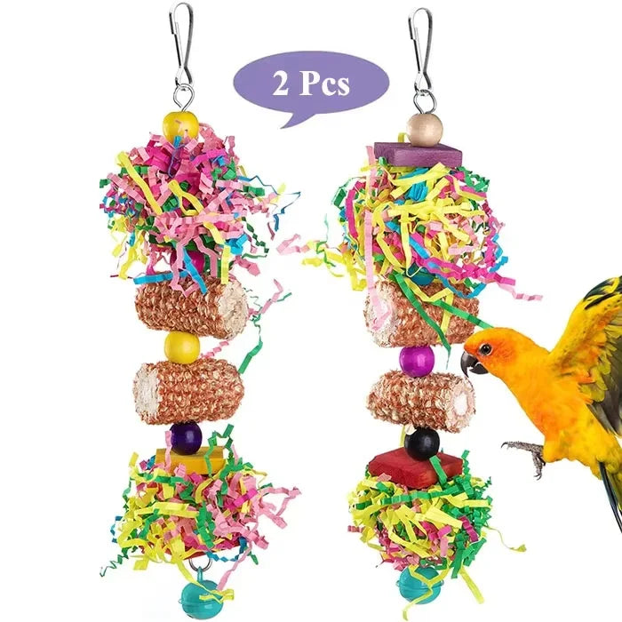 Pet Bird Chewing Toy Colorful Wooden Block Beads Parrot Toy Bite Bridge Bird Tearing Toy Cockatiels Training Hang Swing for Bird