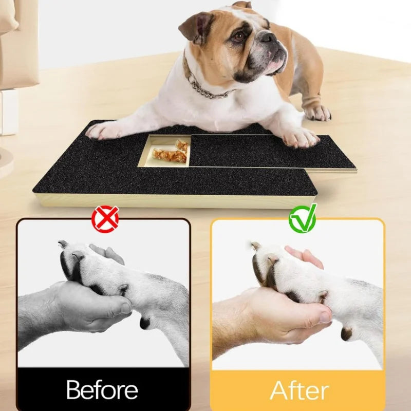 Wooden Pet Scratching Board for Dogs with Built-in Treat Box Nail Trim Pad Pull-Out Design Sandpaper Surface Scratch Toy