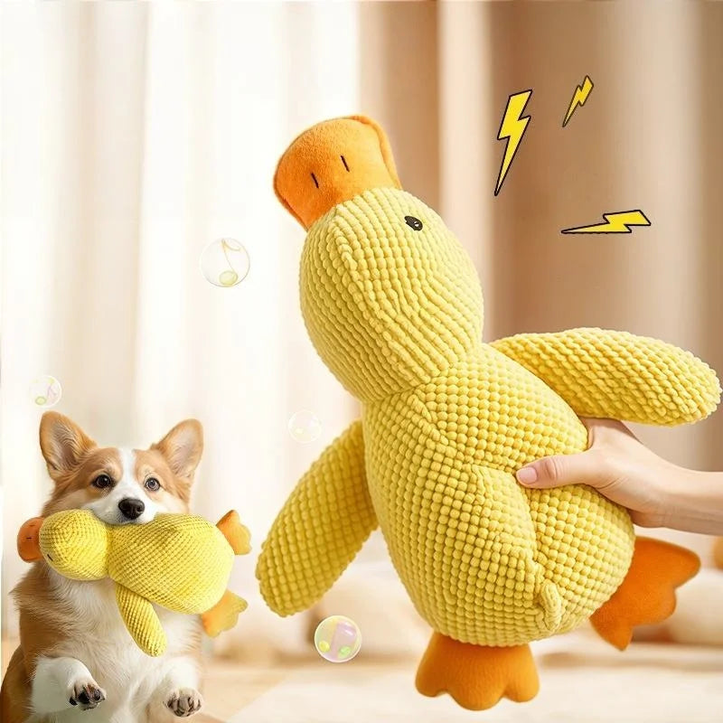 Squeaky Plush Duck Dog Chew Toy Bite Resistant Teeth Grinding Toy Soft Pet Sleeping Companion Stress Relief Puppy Sound Toy